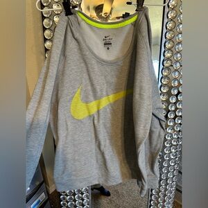 Nike Heather Gray Sweatshirt with Neon Yellow Swoosh